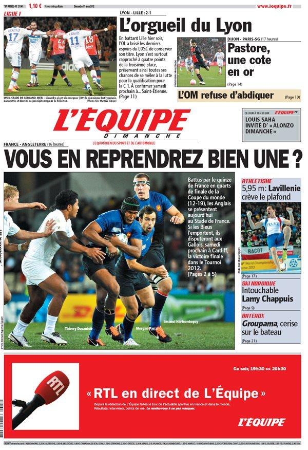 L'Equipe edition du 11 mars 2012
