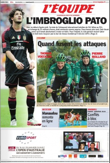L'Equipe edition du 13 Janvier 2012