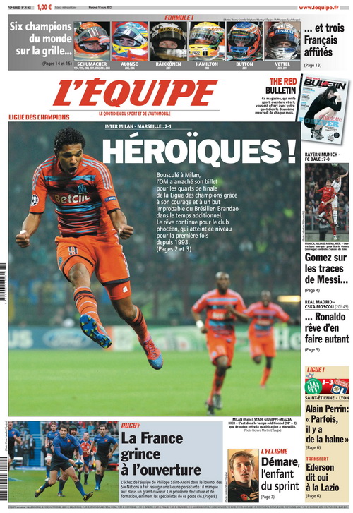 L'Equipe edition du 14 Mars 2012