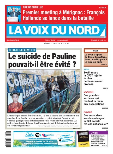 La Voix du Nord Edition de Lille du 5 Janvier 2012