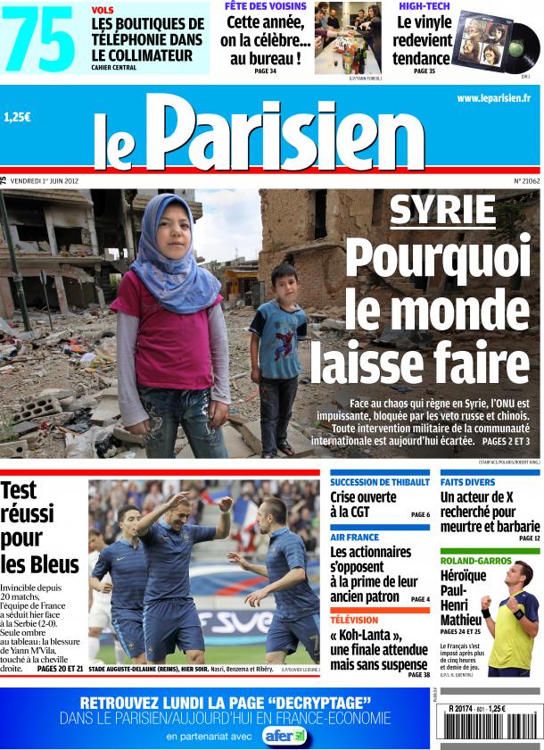 Le Parisien + Cahier de Paris du Vendredi 01er Juin 2012